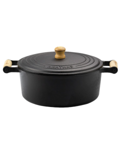 Panela de Ferro Caçarola Santana 4,1L – 24 cm com Tampa de Ferro e Alça de Madeira