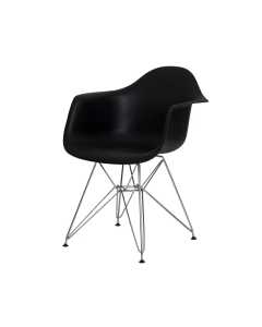 Cadeira Eiffel Eames com Braço Base Cromada Preta