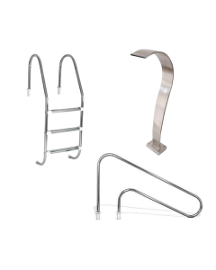 Kit para Piscina com Escada Inox 3 Degraus, Corrimão e Cascata Naja Slim